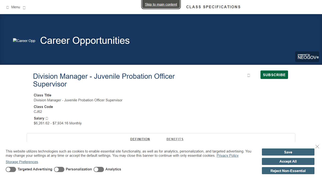 Class Specifications Career Opportunities